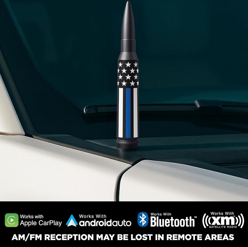 EcoAuto Badass Bullet Antenna Replacement for Dodge Ram & Ford F150 F250 F350 Super Duty Raptor Bronco Trucks - Anti-Theft Design-Radio Antenna for Truck 1990 - Current (American Flag Support Blue) - Image 3